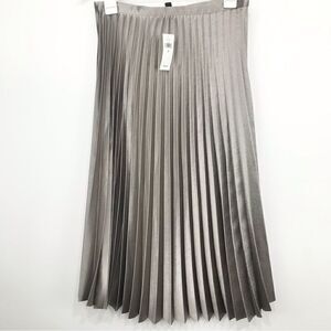 Banana Republic Factory Silver Simmer Pewter Metallic Pleated Full Skirt NEW